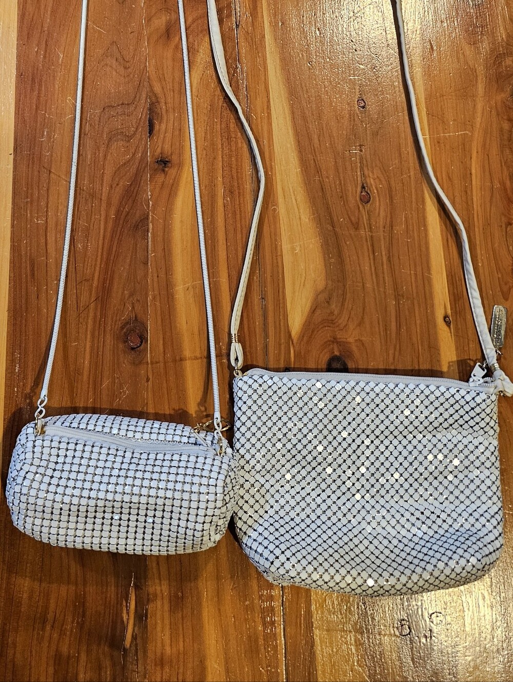White Mesh Crossbody Bags with Sparkle Accent